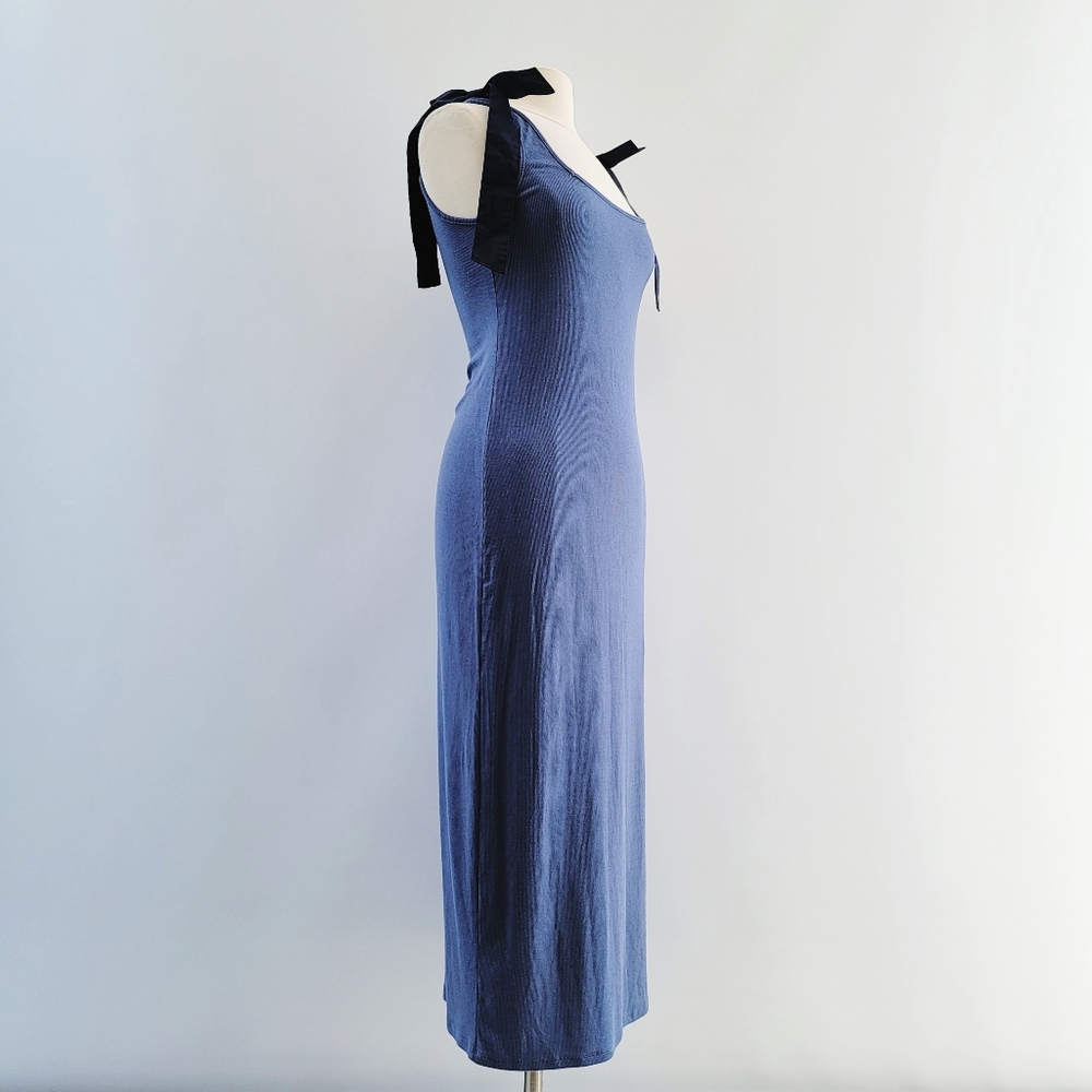 Summersalt Poplin Ribbed Tie Shoulder Blue Maxi Dress Size Large Minimalist - Picture 4 of 13